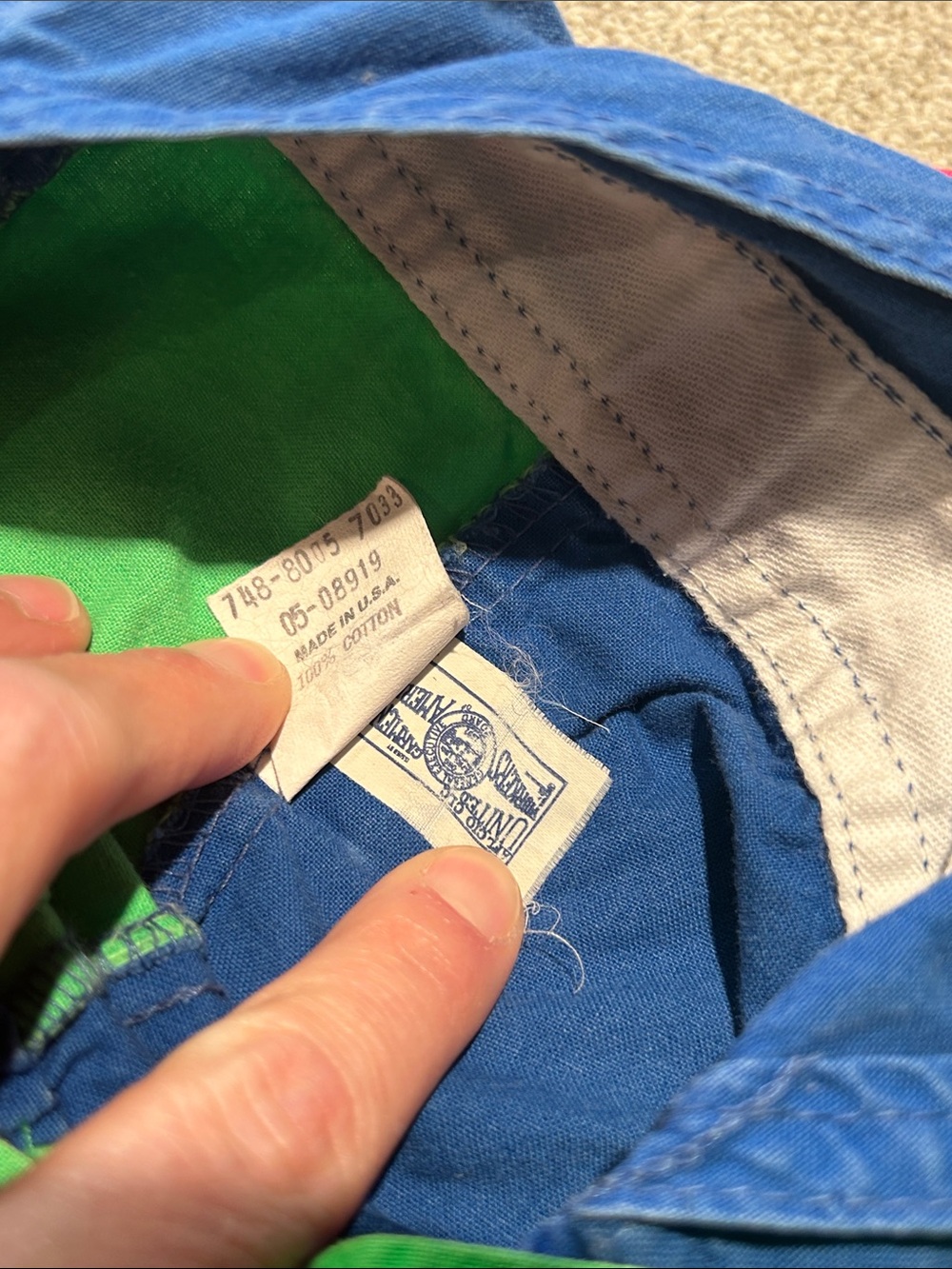 Vintage OshKosh B'gosh Blue, Green & Red Colorblock Kids Shortalls - Picture 6 of 6